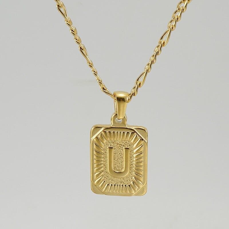 image-18" Gold Plated Initial Letter Pendant Necklace Stainless Steel Figaro