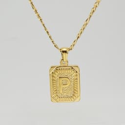 image-18" Gold Plated Initial Letter Pendant Necklace Stainless Steel Figaro
