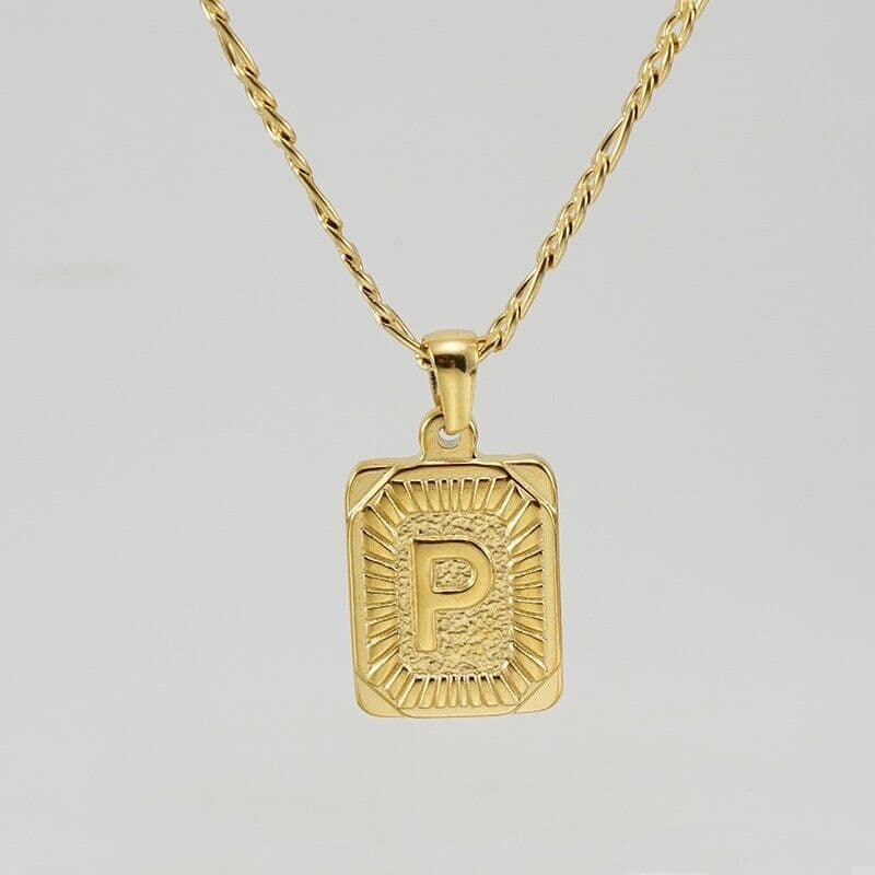 image-18" Gold Plated Initial Letter Pendant Necklace Stainless Steel Figaro