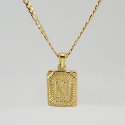 image-18" Gold Plated Initial Letter Pendant Necklace Stainless Steel Figaro