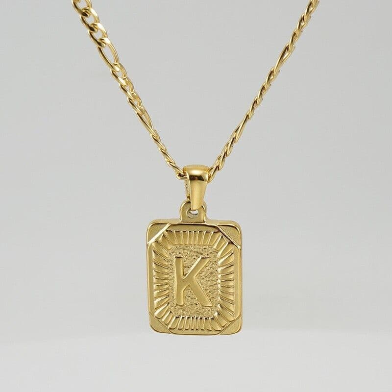 image-18" Gold Plated Initial Letter Pendant Necklace Stainless Steel Figaro