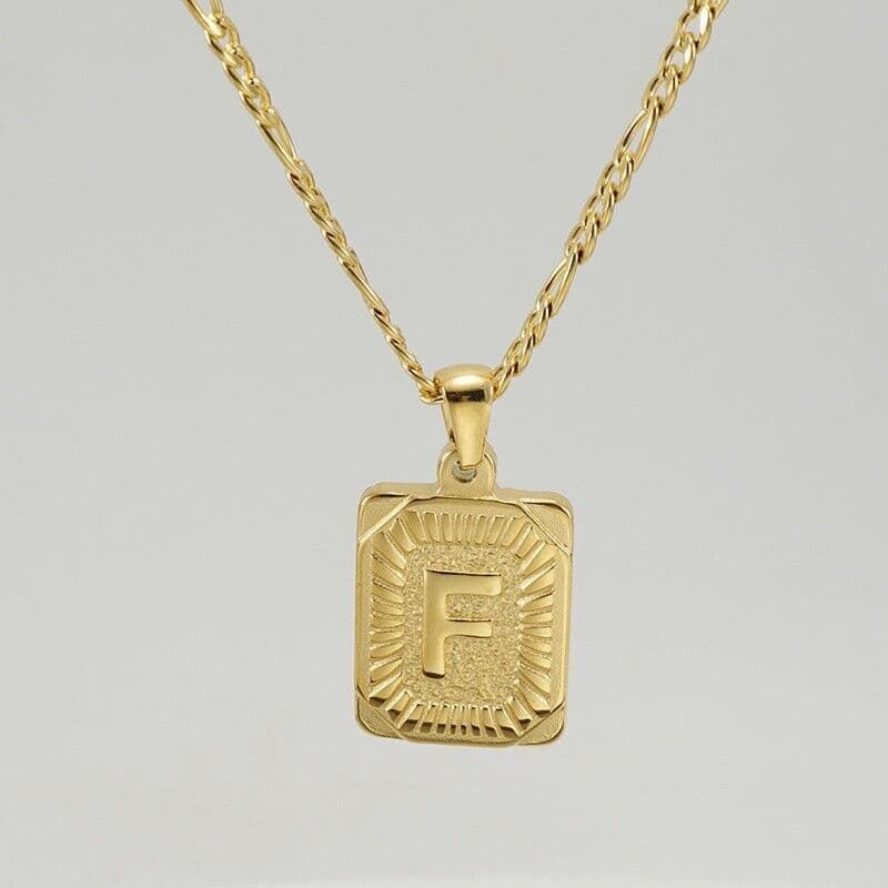 image-18" Gold Plated Initial Letter Pendant Necklace Stainless Steel Figaro