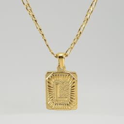 image-18" Gold Plated Initial Letter Pendant Necklace Stainless Steel Figaro
