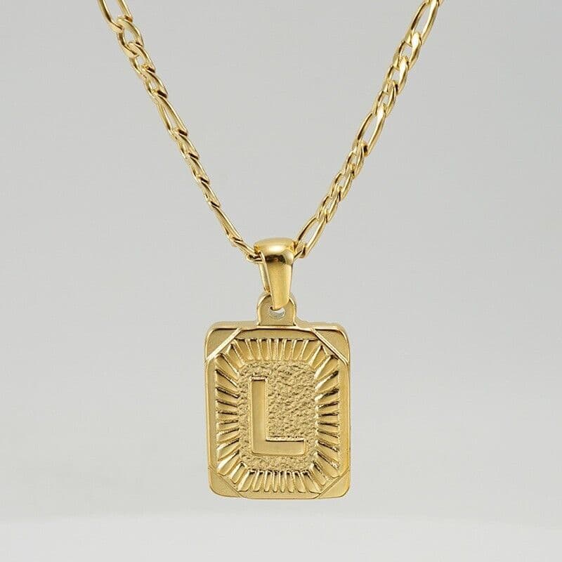 image-18" Gold Plated Initial Letter Pendant Necklace Stainless Steel Figaro