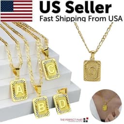 image-18" Gold Plated Initial Letter Pendant Necklace Stainless Steel Figaro