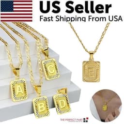 image-18" Gold Plated Initial Letter Pendant Necklace Stainless Steel Figaro