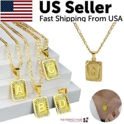 image-18" Gold Plated Initial Letter Pendant Necklace Stainless Steel Figaro