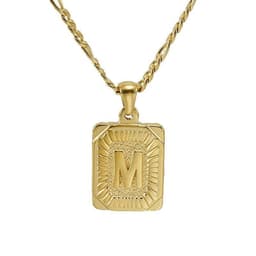 image-18" Gold Plated Initial Letter Pendant Necklace Stainless Steel Figaro