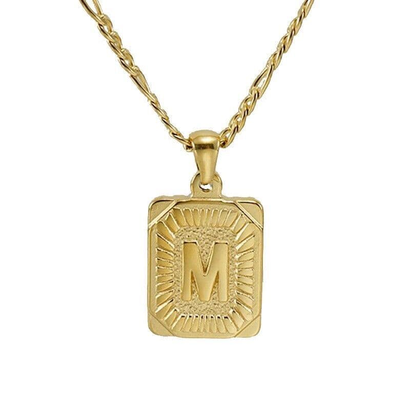 image-18" Gold Plated Initial Letter Pendant Necklace Stainless Steel Figaro