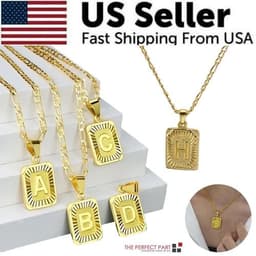 image-18" Gold Plated Initial Letter Pendant Necklace Stainless Steel Figaro
