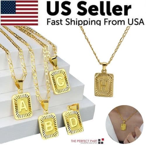 image-18" Gold Plated Initial Letter Pendant Necklace Stainless Steel Figaro