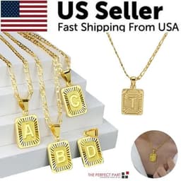 image-18" Gold Plated Initial Letter Pendant Necklace Stainless Steel Figaro