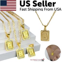 image-18" Gold Plated Initial Letter Pendant Necklace Stainless Steel Figaro