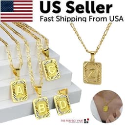 image-18" Gold Plated Initial Letter Pendant Necklace Stainless Steel Figaro