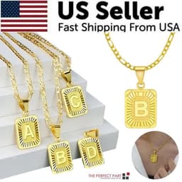image-18" Gold Plated Initial Letter Pendant Necklace Stainless Steel Figaro