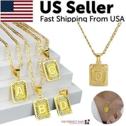 image-18" Gold Plated Initial Letter Pendant Necklace Stainless Steel Figaro