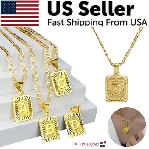 image-18" Gold Plated Initial Letter Pendant Necklace Stainless Steel Figaro