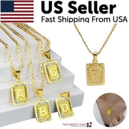 image-18" Gold Plated Initial Letter Pendant Necklace Stainless Steel Figaro