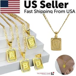 image-18" Gold Plated Initial Letter Pendant Necklace Stainless Steel Figaro