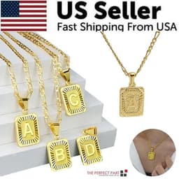image-18" Gold Plated Initial Letter Pendant Necklace Stainless Steel Figaro