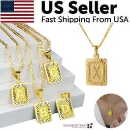 image-18" Gold Plated Initial Letter Pendant Necklace Stainless Steel Figaro