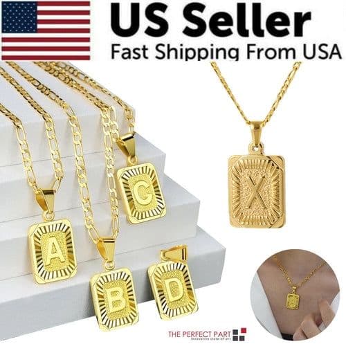image-18" Gold Plated Initial Letter Pendant Necklace Stainless Steel Figaro