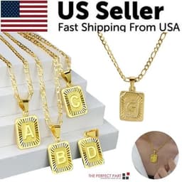 image-18" Gold Plated Initial Letter Pendant Necklace Stainless Steel Figaro