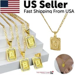 image-18" Gold Plated Initial Letter Pendant Necklace Stainless Steel Figaro