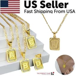 image-18" Gold Plated Initial Letter Pendant Necklace Stainless Steel Figaro