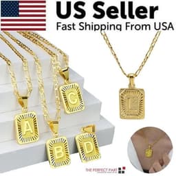 image-18" Gold Plated Initial Letter Pendant Necklace Stainless Steel Figaro