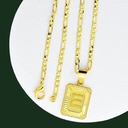 image-18" Gold Plated Initial Letter Pendant Necklace Stainless Steel Figaro