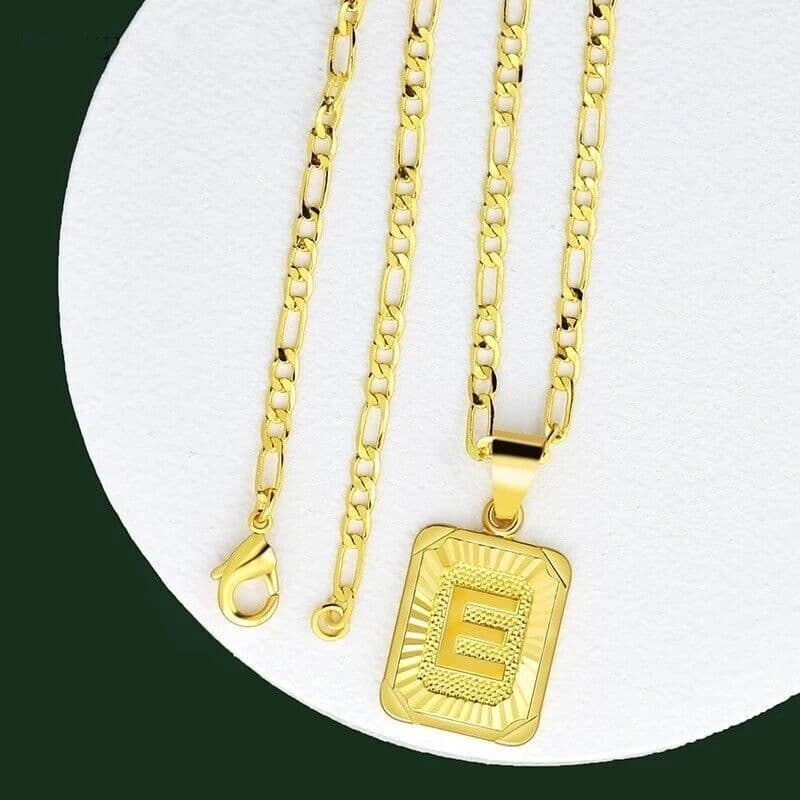 image-18" Gold Plated Initial Letter Pendant Necklace Stainless Steel Figaro