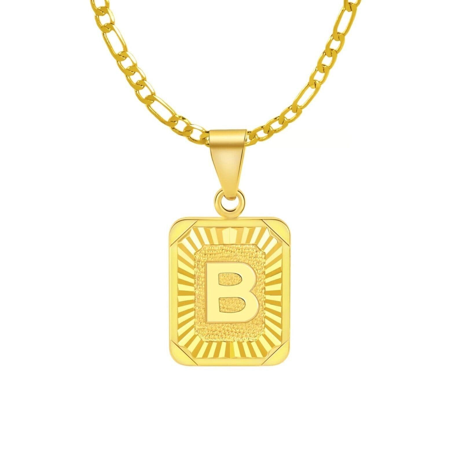 image-18" Gold Plated Initial Letter Pendant Necklace Stainless Steel Figaro