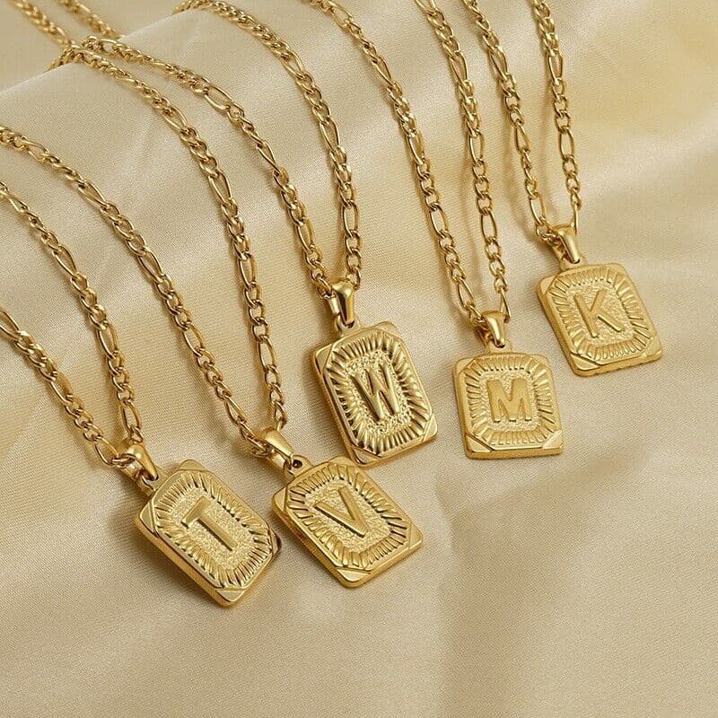 image-18" Gold Plated Initial Letter Pendant Necklace Stainless Steel Figaro