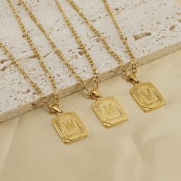 image-18" Gold Plated Initial Letter Pendant Necklace Stainless Steel Figaro