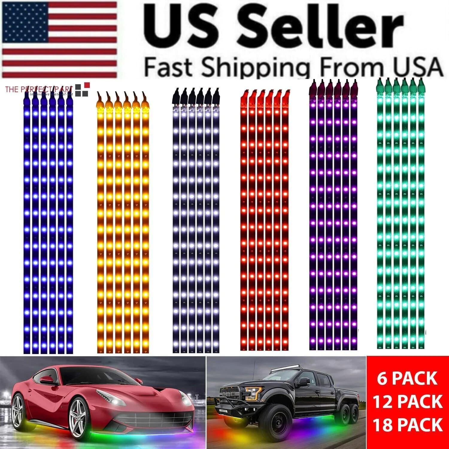 image-Lot Waterproof 12''/15 DC 12V Motor LED Strip Underbody Light For Car
