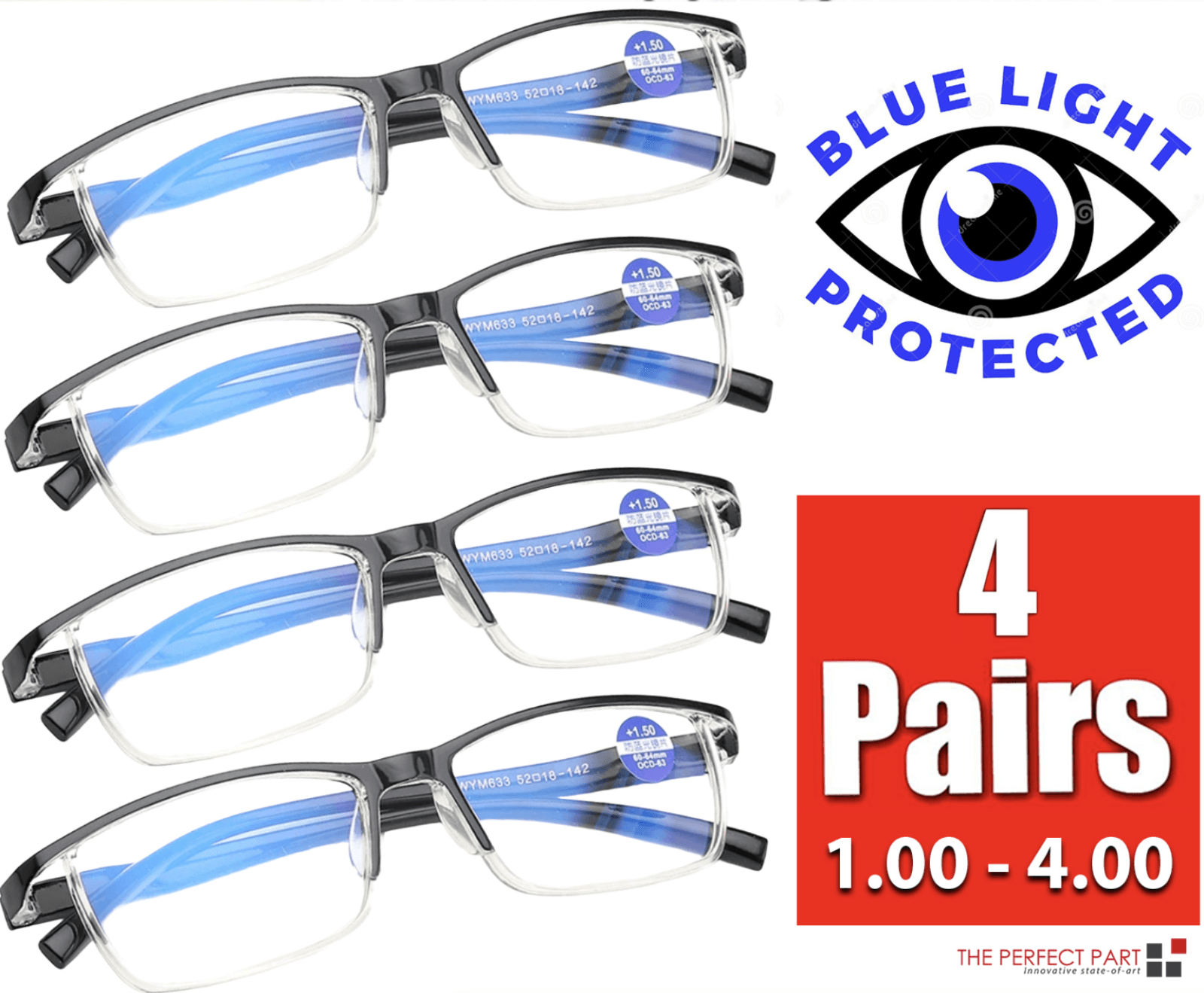 image-4 Pairs Anti-Blue Light Reading Glasses HD Lenses Spring Hinge Readers