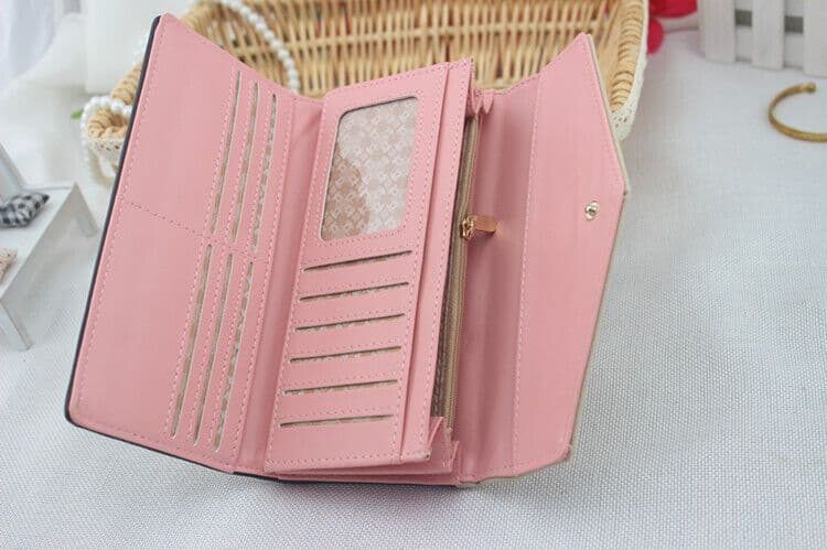 image-Fashion Women Leather Envelope Clutch Wallet Long Card Holder Purse