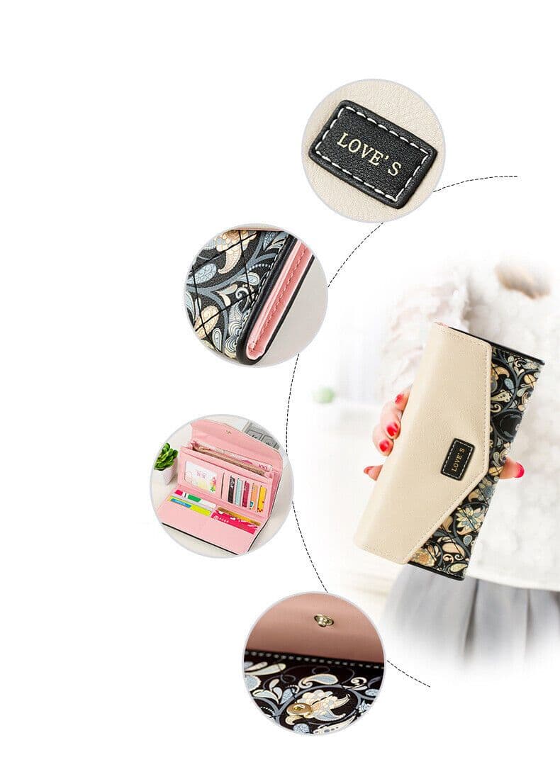 image-Fashion Women Leather Envelope Clutch Wallet Long Card Holder Purse