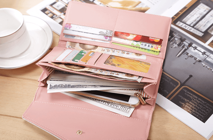 image-Fashion Women Leather Envelope Clutch Wallet Long Card Holder Purse