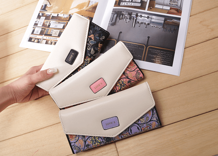 image-Fashion Women Leather Envelope Clutch Wallet Long Card Holder Purse