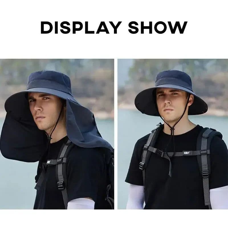 image-Outdoor Fisherman Hat Wide Brim Bucket Hat With Neck Hiking Cover