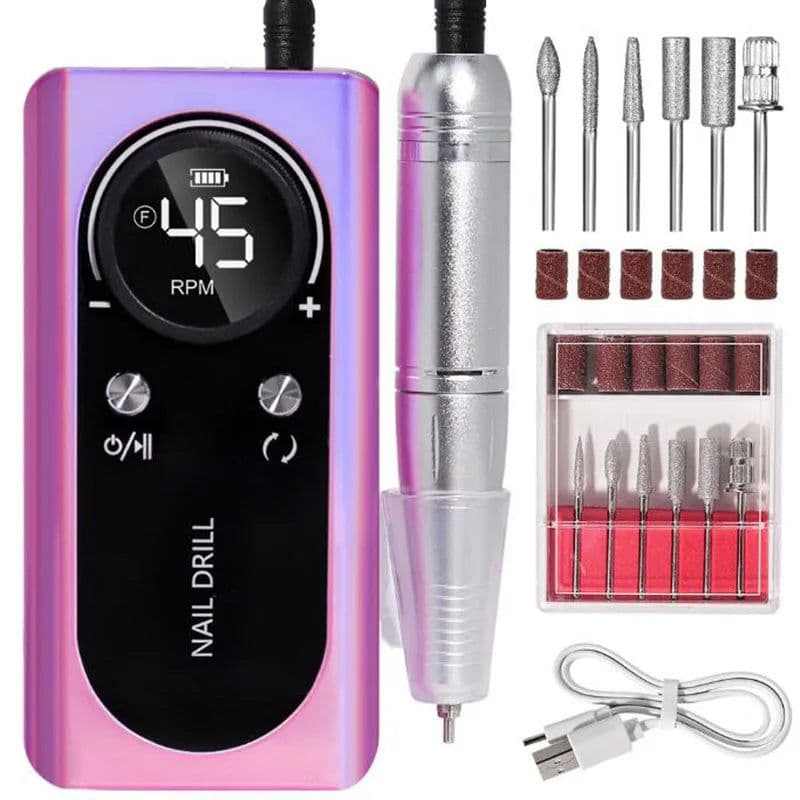 image-45000RPM Rechargeable Nail Drill Machine with LCD Low Noise