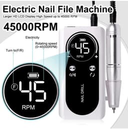 image-45000RPM Rechargeable Nail Drill Machine with LCD Low Noise