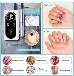 image-45000RPM Rechargeable Nail Drill Machine with LCD Low Noise