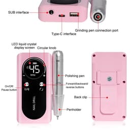 image-45000RPM Rechargeable Nail Drill Machine with LCD Low Noise