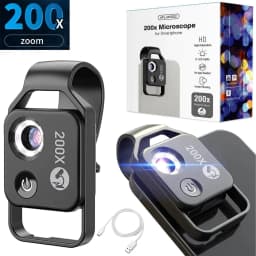 image-200X Phone Microscope with CPL Lens/LED Light/Universal Clip for