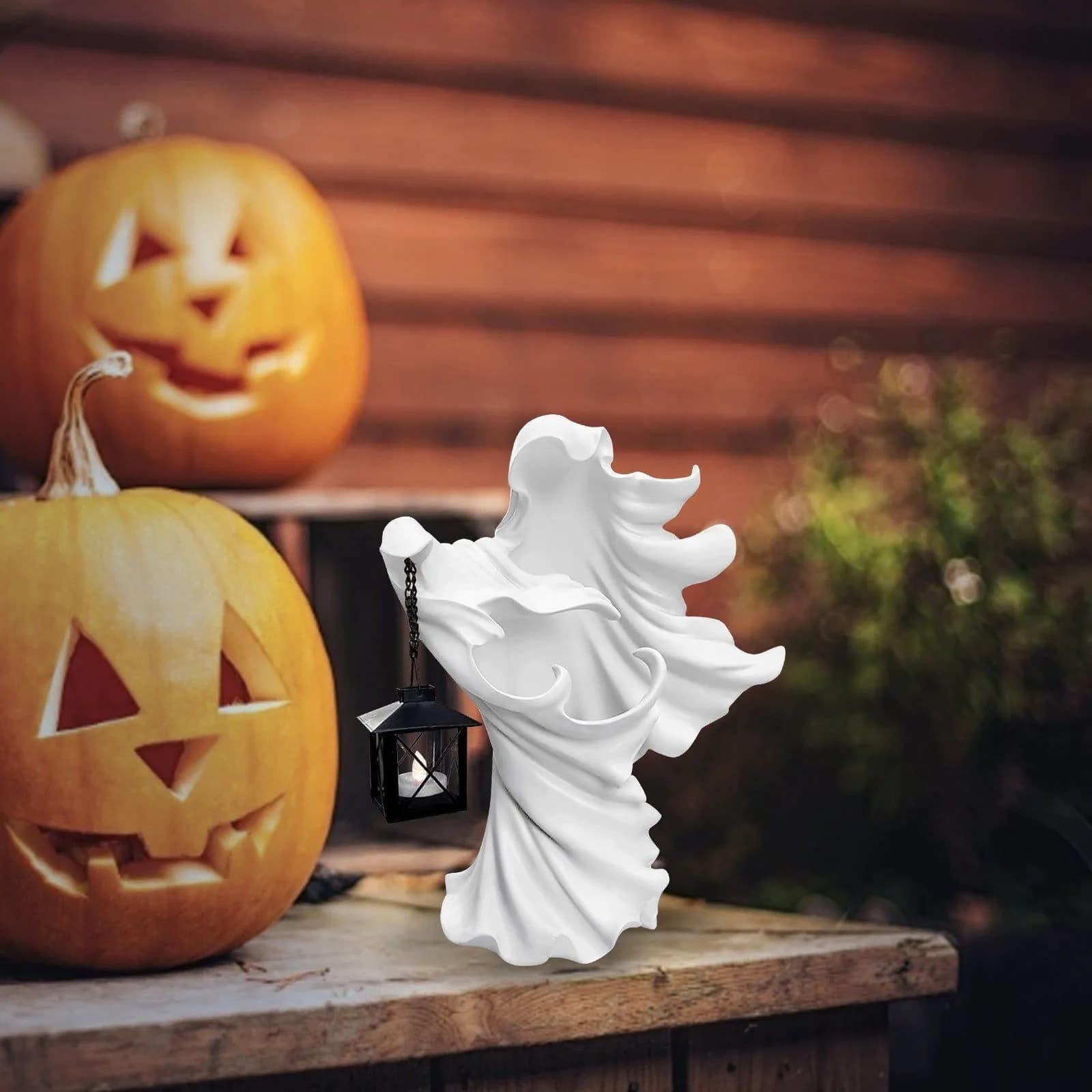 image-Faceless Ghost Sculpture Halloween Ghoul Resin Sculpture Decoration