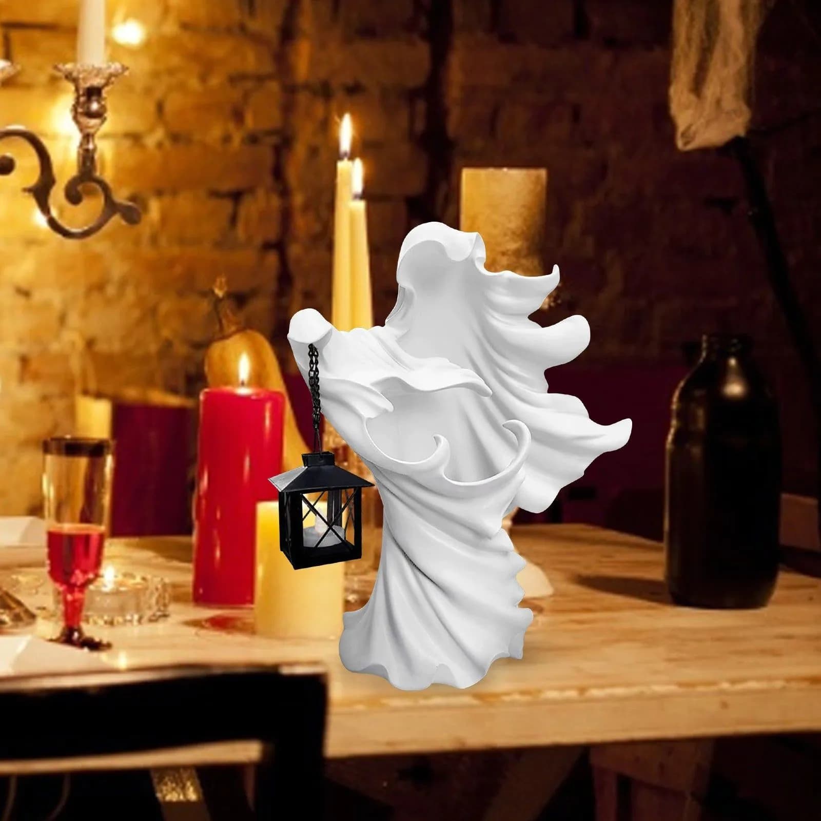 image-Faceless Ghost Sculpture Halloween Ghoul Resin Sculpture Decoration