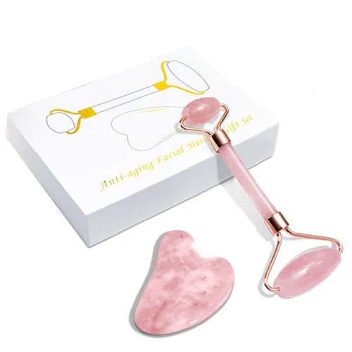 image-GuaSha Massage Roller Scraper Natural Rose Quartz Face Lifting Body